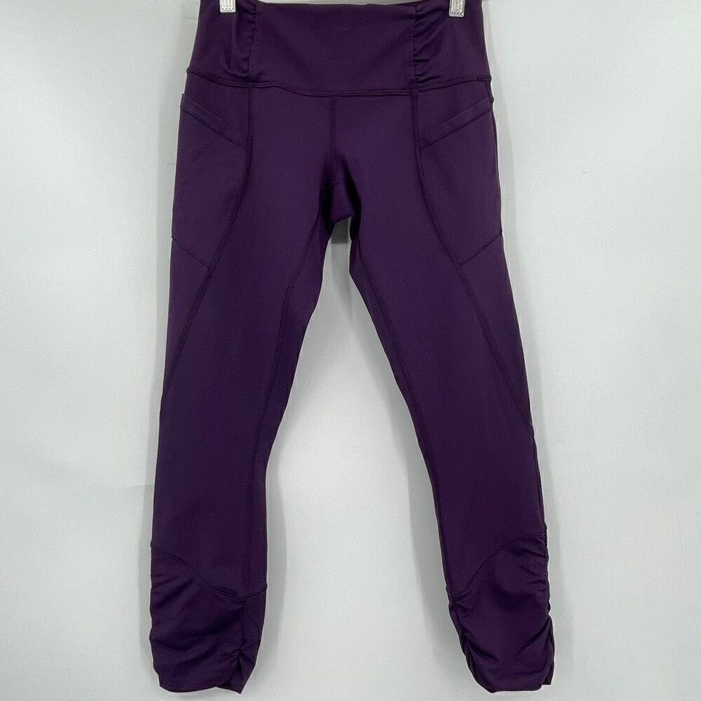 Lululemon Purple Ruched Stretch Pockets Practice Daily Crop Leggings Size 4